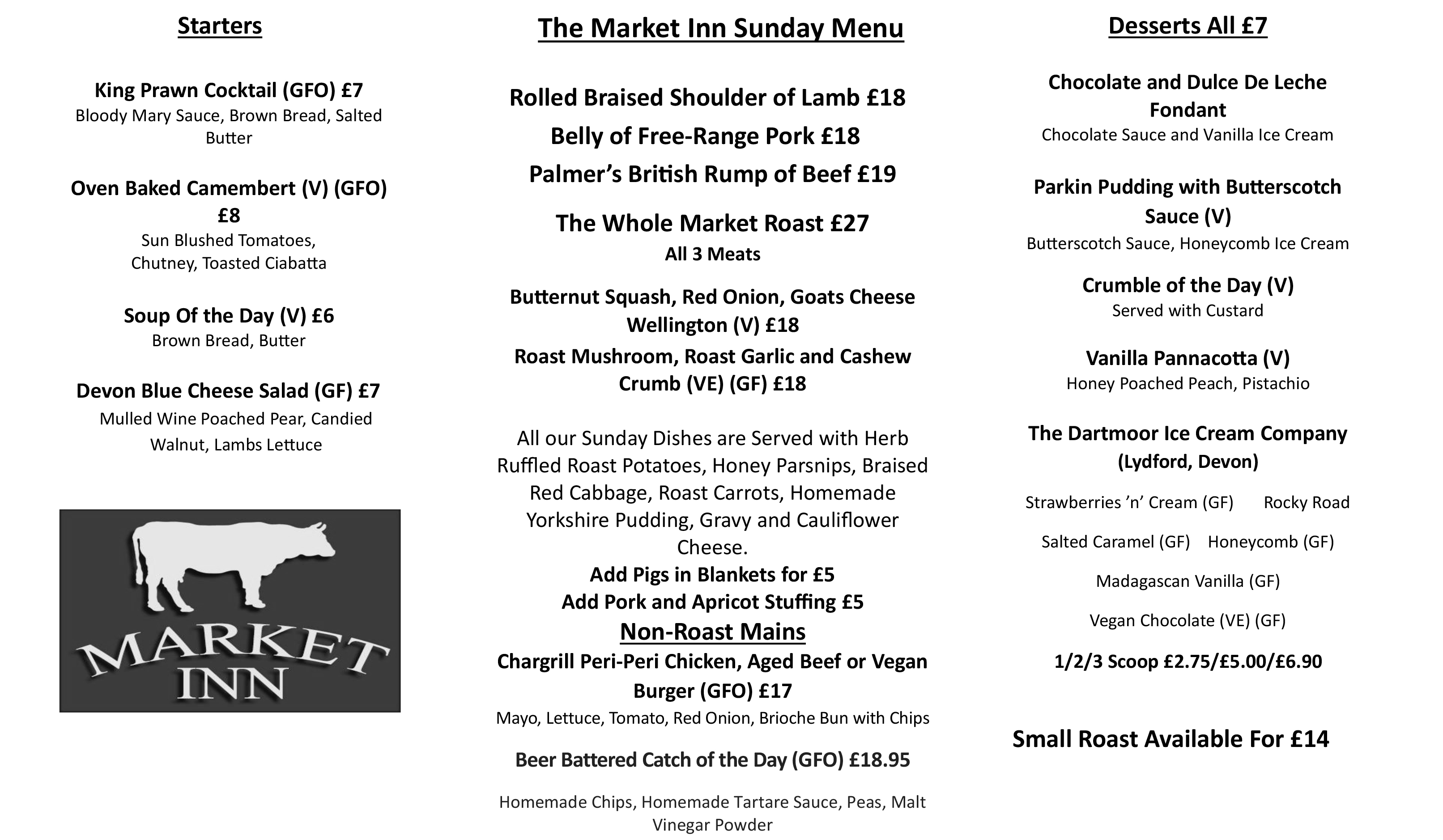Sunday Lunch Menu